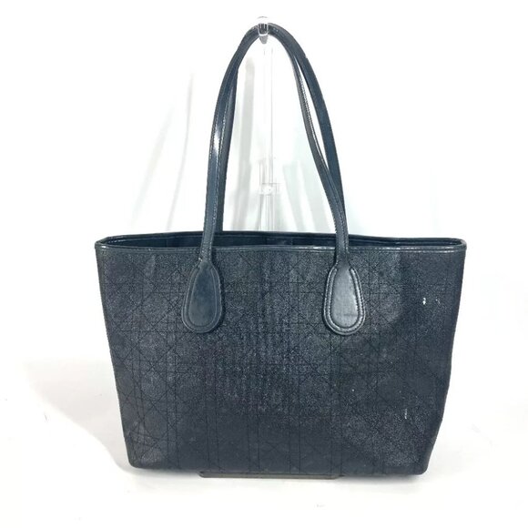 Dior Cannage Quilted Panarea Shoulder Bag Tote Bag Leather / Coated Canvas Black - Picture 1 of 14